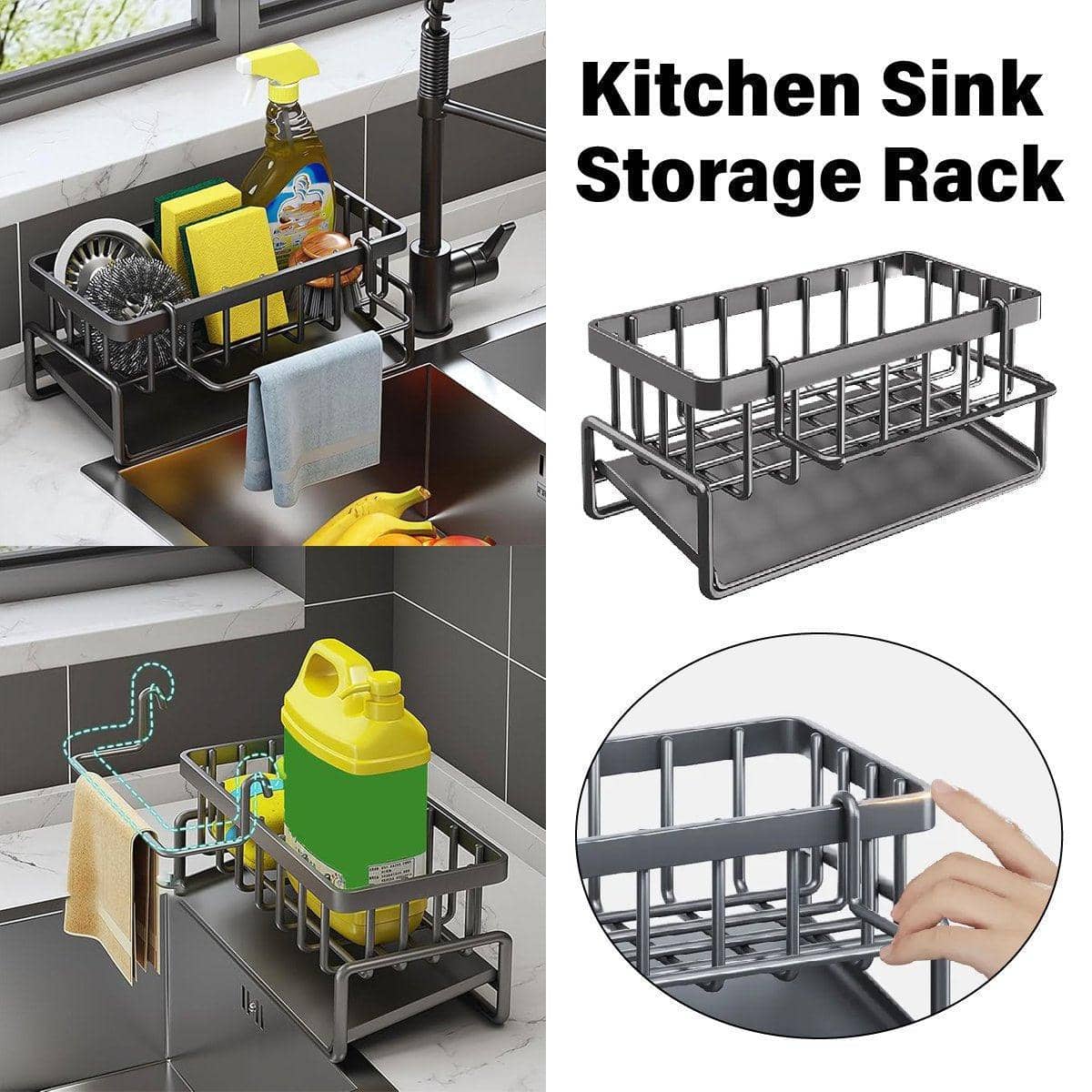 Carbon Steel Kitchen Sink Caddy - Sponge and Soap Holder Rack