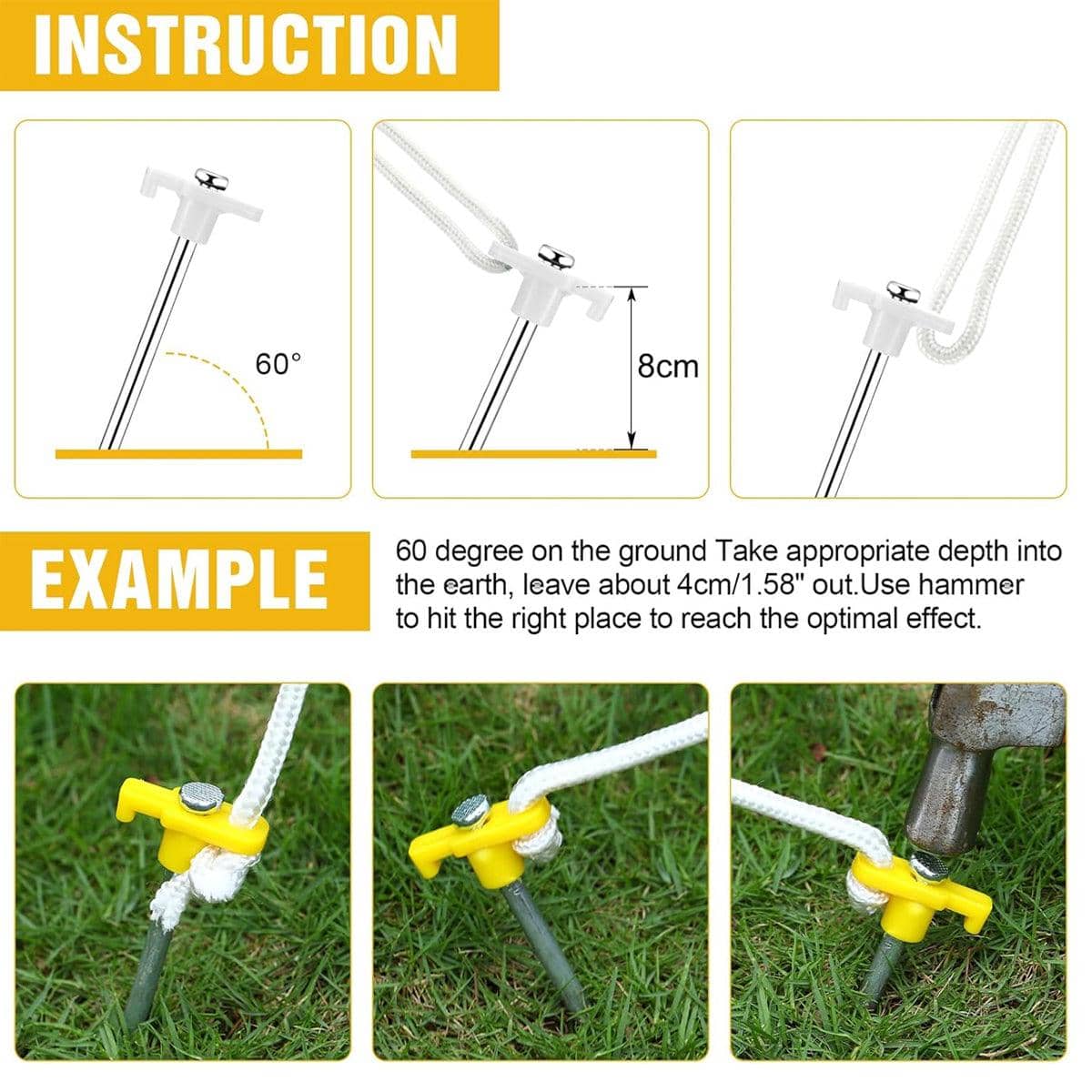 Carbon Steel Tent Pegs, Threaded Camping Stakes - M8 x 200, Pack of 9 - view 4