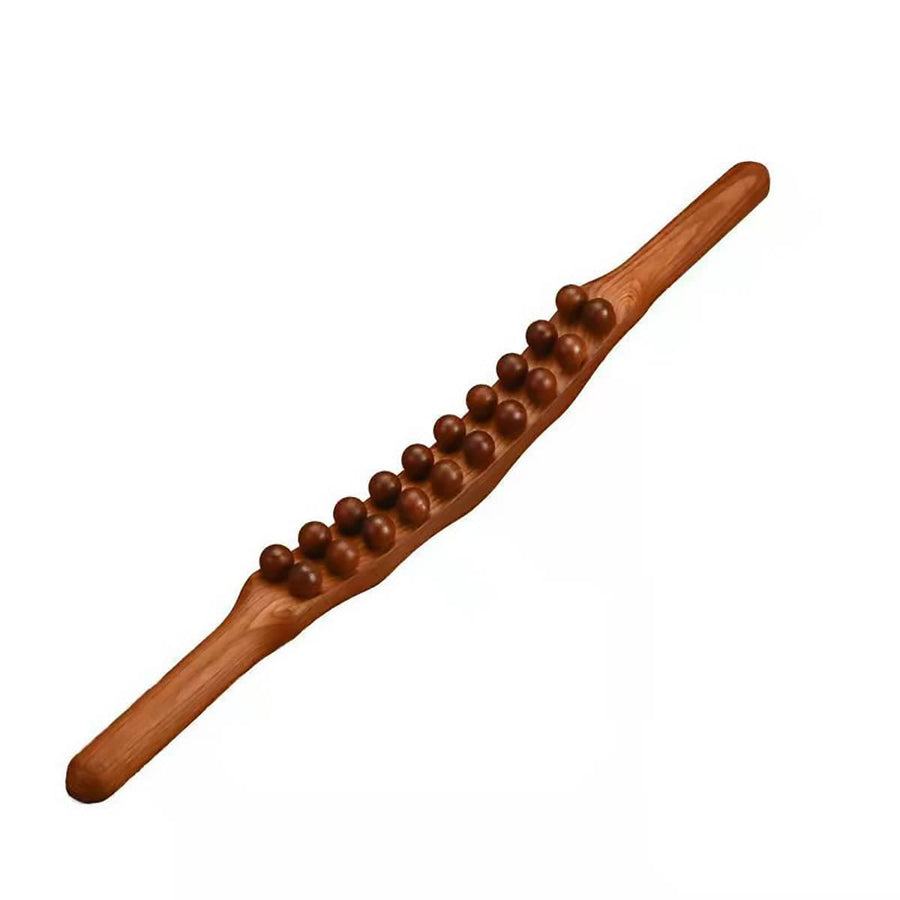 Carbonised Beech Wood Tendon Rolling Massage Stick for Salon and Home - 20 Beads, Brown