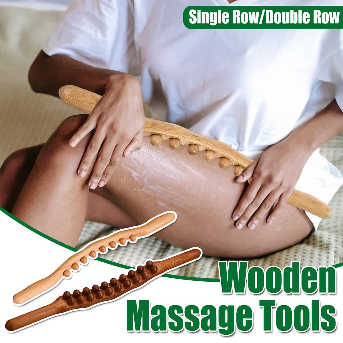 Carbonised Beech Wood Tendon Rolling Massage Stick for Salon and Home - 20 Beads, Brown - view 2