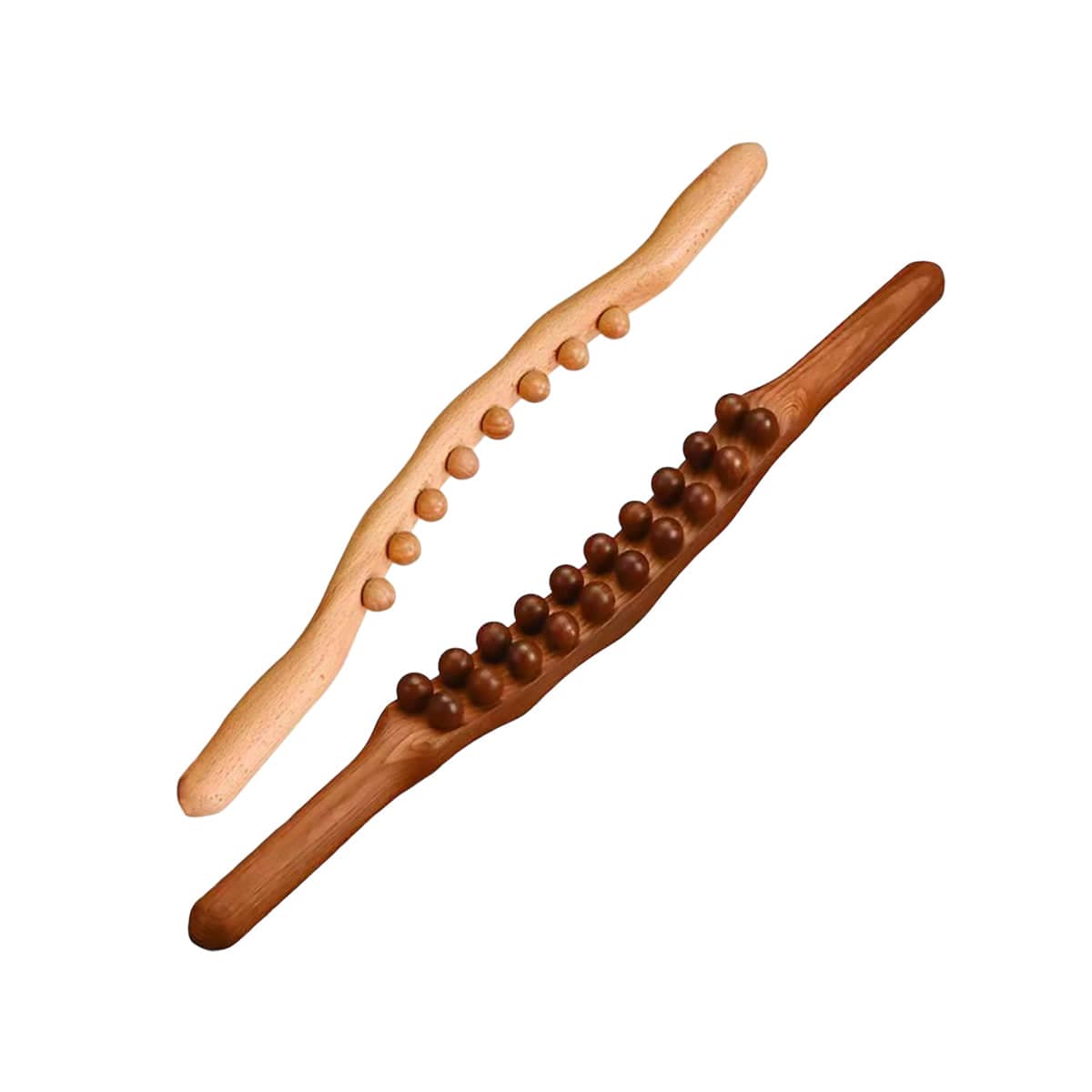 Carbonised Beech Wood Tendon Rolling Massage Stick for Salon and Home - 8 Beads, Natural Wood - view 3