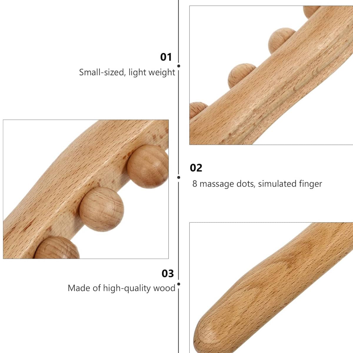 Carbonised Beech Wood Tendon Rolling Massage Stick for Salon and Home - 8 Beads, Natural Wood - view 5