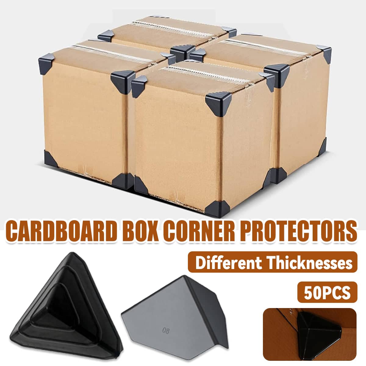 Cardboard Box Corner Protectors for Moving and Shipping, Pack of 50 - Grey Wedge, Style 2 (8 x 7.5 cm) - view 2