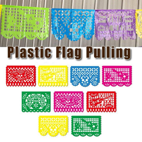 Carnival Party Decor Paper Cut Plastic Flag Banner, 4.5 m Long