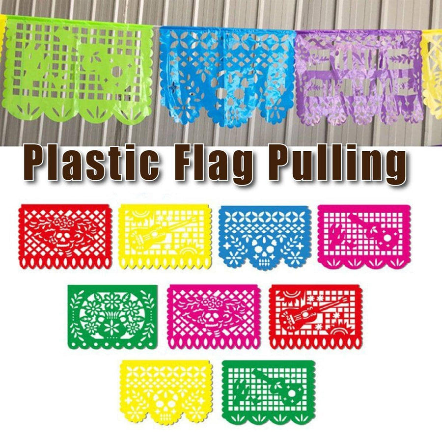 Carnival Party Decor Paper Cut Plastic Flag Banner, 4.5 m Long