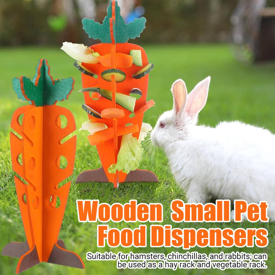 Carrot Shaped Wooden Food Dispenser for Rabbits and Small Pets, Chew Enrichment Toy