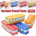 Cartoon Bus Pencil Case, Large Canvas Stationery Bag for Kids, Pack of 4