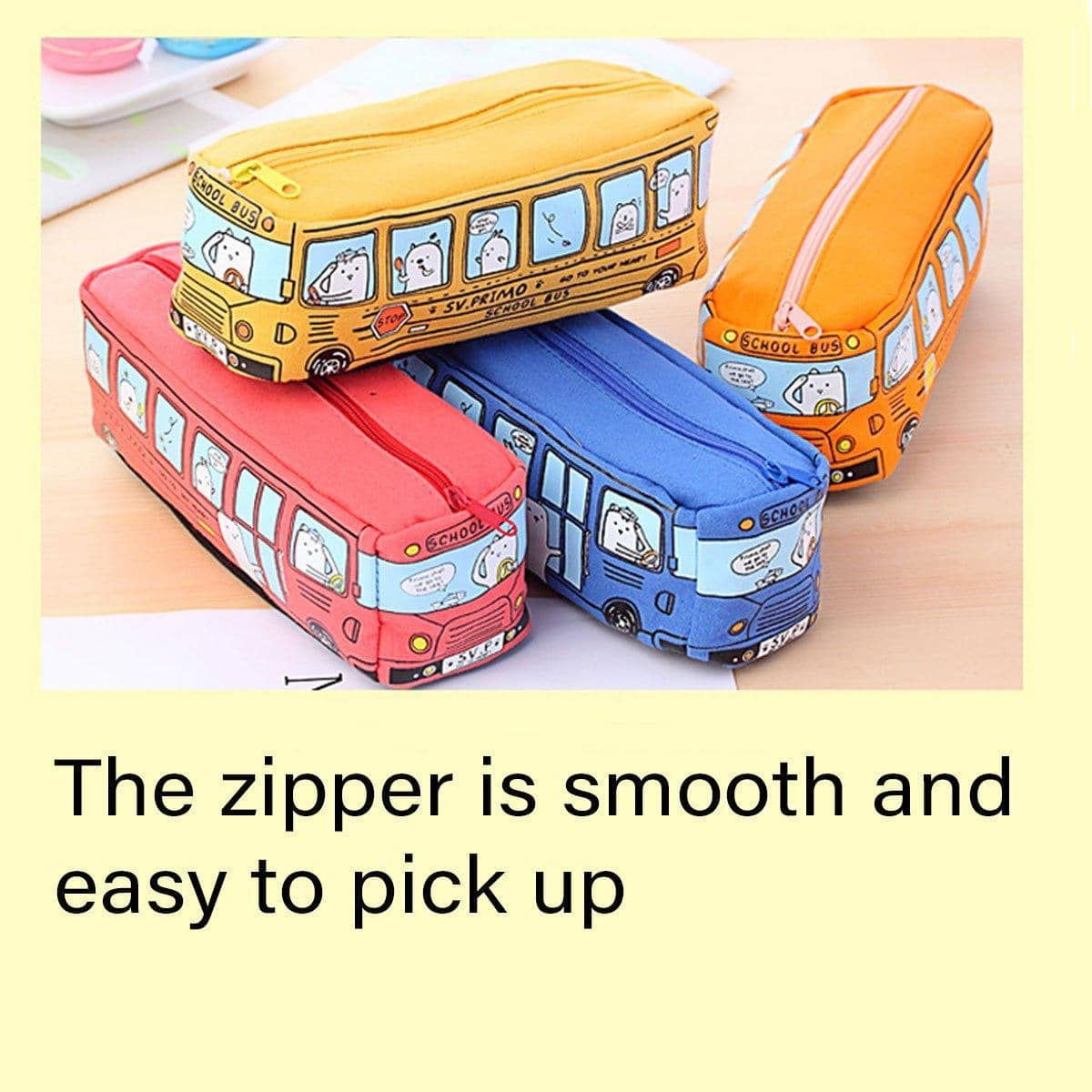 Cartoon Bus Pencil Case, Large Canvas Stationery Bag for Kids, Pack of 4 - view 4