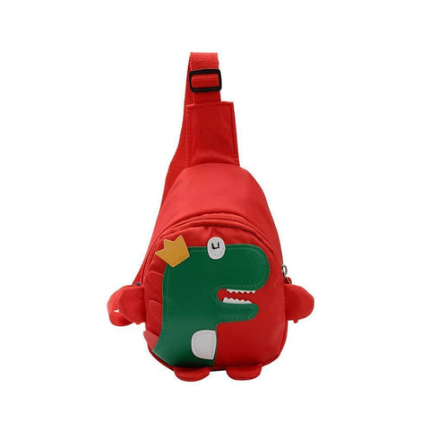 Cartoon Dinosaur Crossbody Chest Sling Bag with Adjustable Strap - Red
