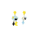Cartoon Drop Earrings, Asymmetrical Pair - Cloud with Black Cat