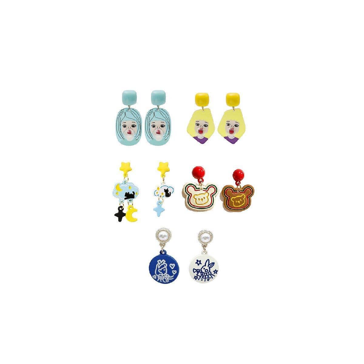 Cartoon Drop Earrings, Asymmetrical Pair - Cloud with Black Cat - view 3
