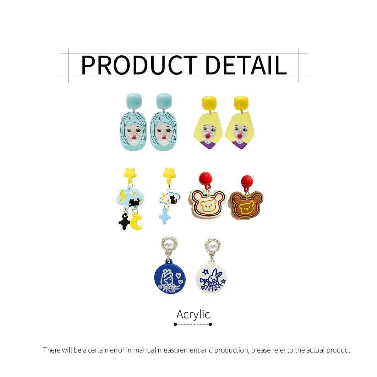 Cartoon Drop Earrings, Asymmetrical Pair - Cloud with Black Cat - view 4
