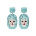 Cartoon Drop Earrings - Light Blue Girl with Bubble