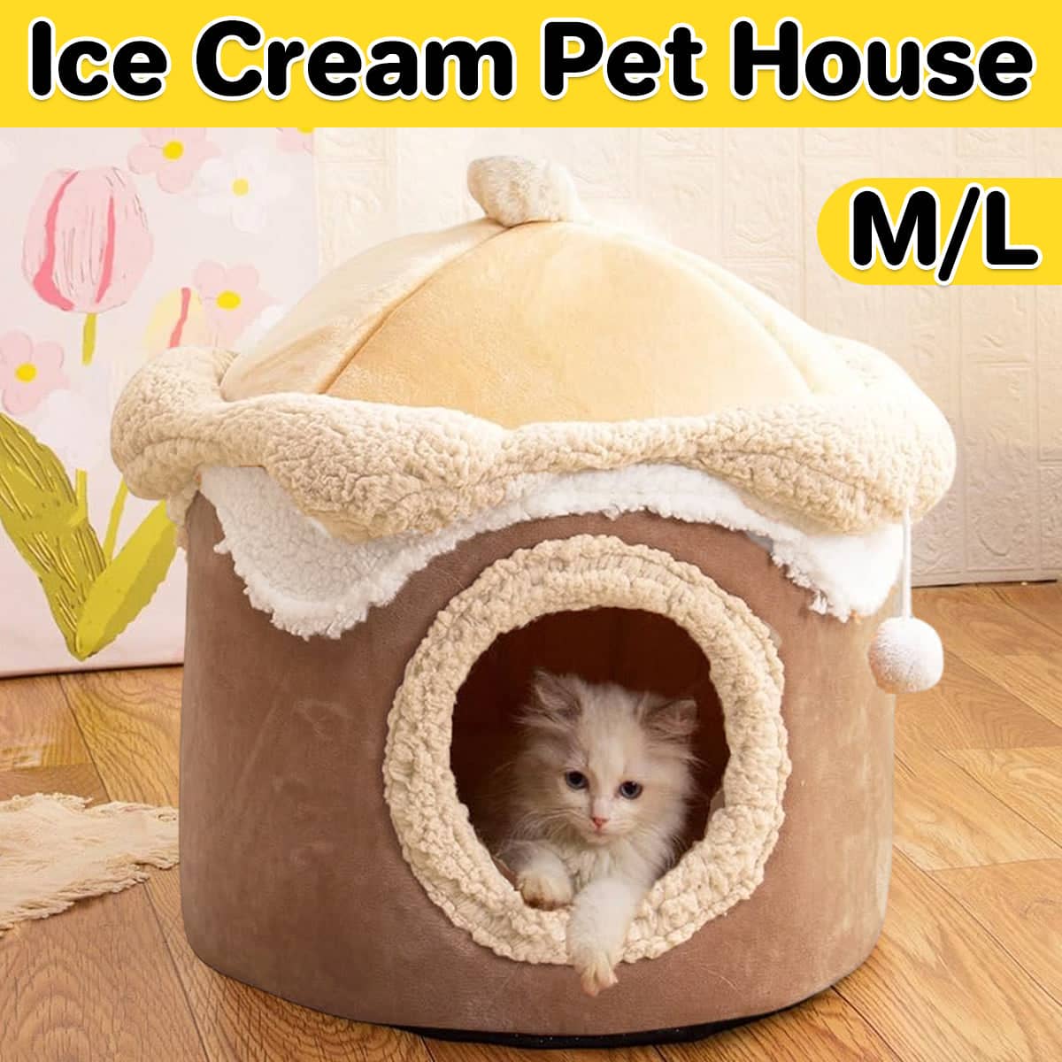 Cat and Dog Cave Bed, Ice Cream House Design - Large (48 x 48cm) - view 2