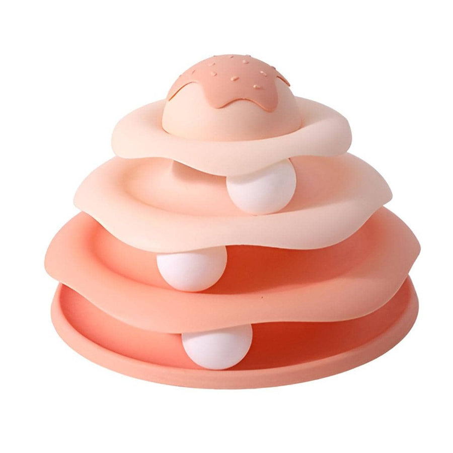 Cat Ball Track Tower Toy, 3 Level Ice Cream Design - Pink