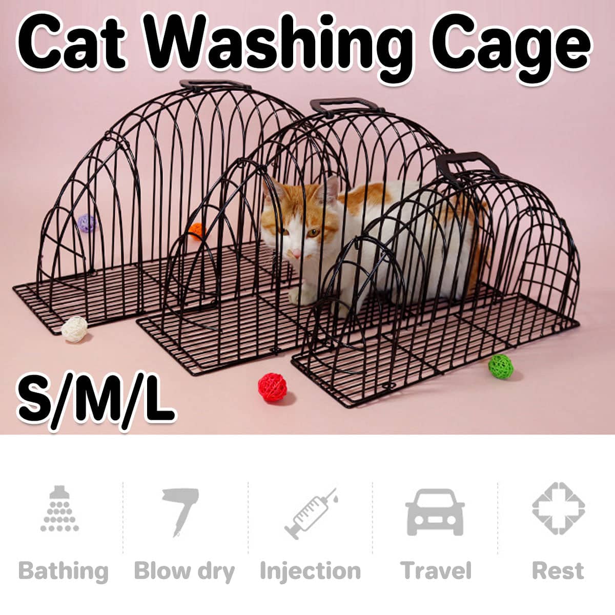 Cat Bath Cage Portable Pet Grooming Cage Foldable Mesh Cage - Large 56 x 16 x 29 cm - view 2