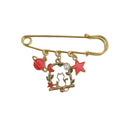 Cat Brooch Pin with Planet, Moon and Star Charms - Red