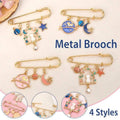 Cat Brooch Pin with Planet, Moon and Star Charms - Red - view 2