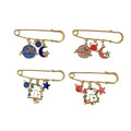 Cat Brooch Pin with Planet, Moon and Star Charms - Red - view 3