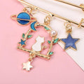 Cat Brooch Pin with Planet, Moon and Star Charms - Red - view 4