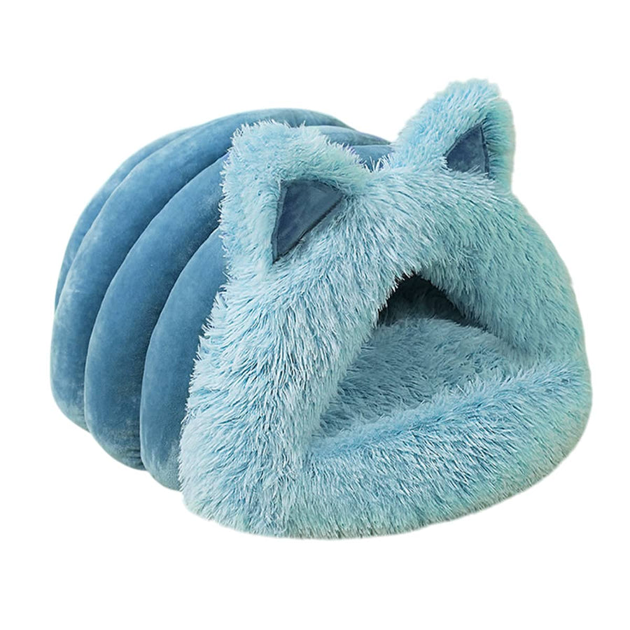 Cat Ear Shape Cosy Pet Bed, Blue - Size L (60 x 50 x 34 cm)