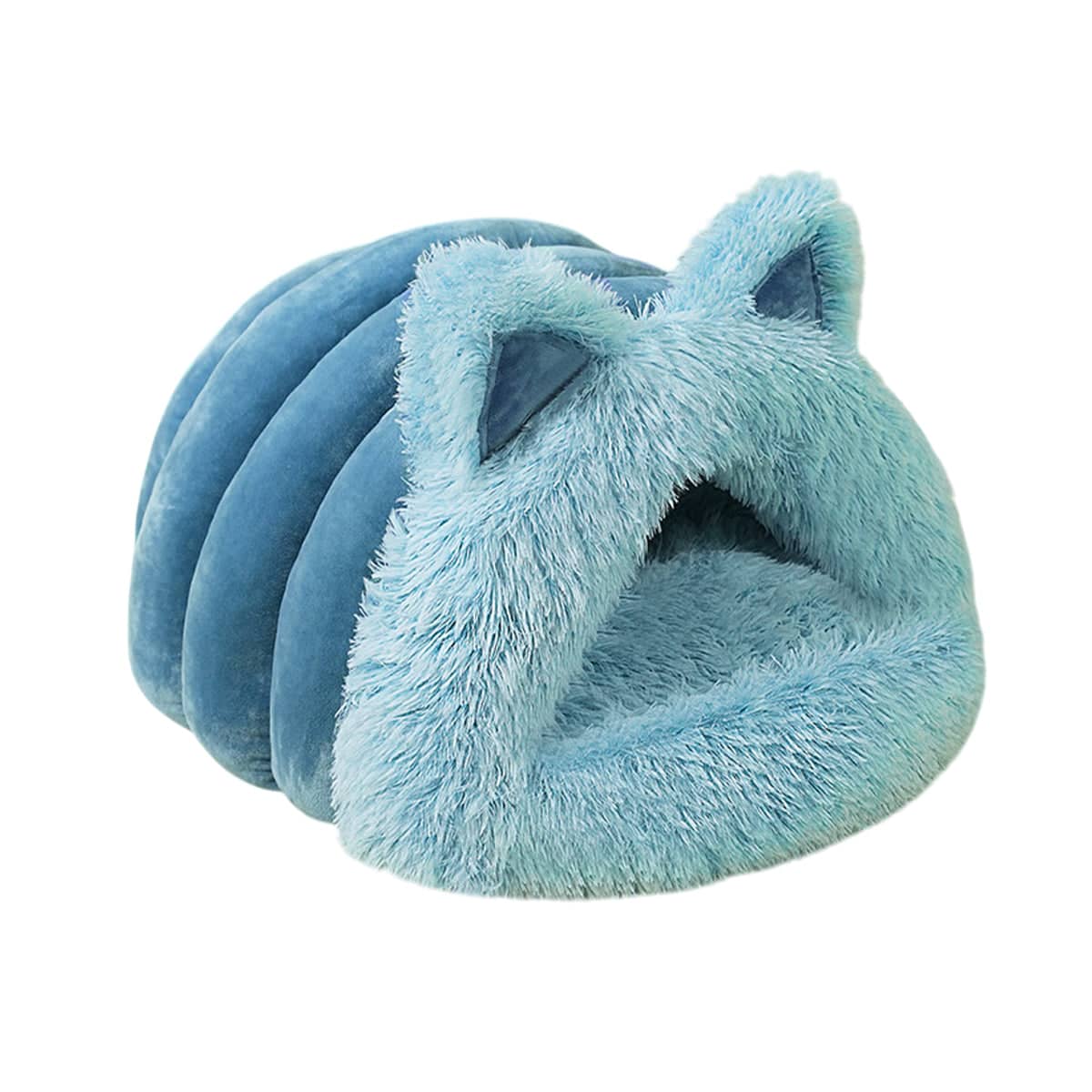 Cat Ear Shape Cosy Pet Bed, Blue - Size M (50 x 42 x 30 cm)