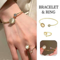 Cat Eye Stone Open Band Ring - Gold-Tone, Adjustable - view 2