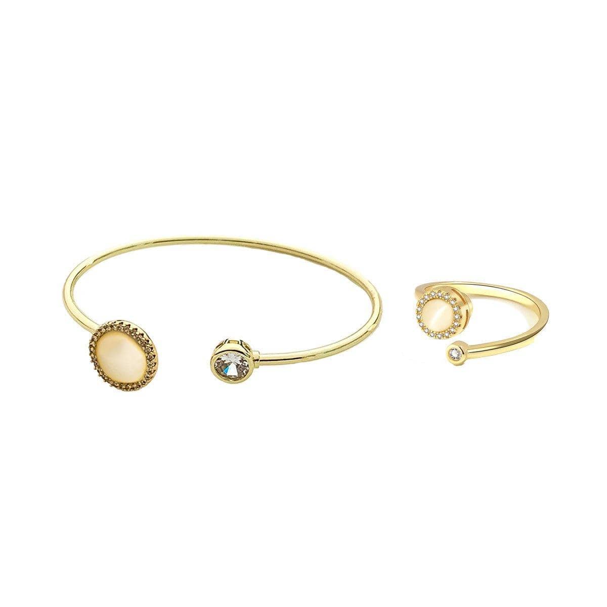 Cat Eye Stone Open Band Ring - Gold-Tone, Adjustable - view 3