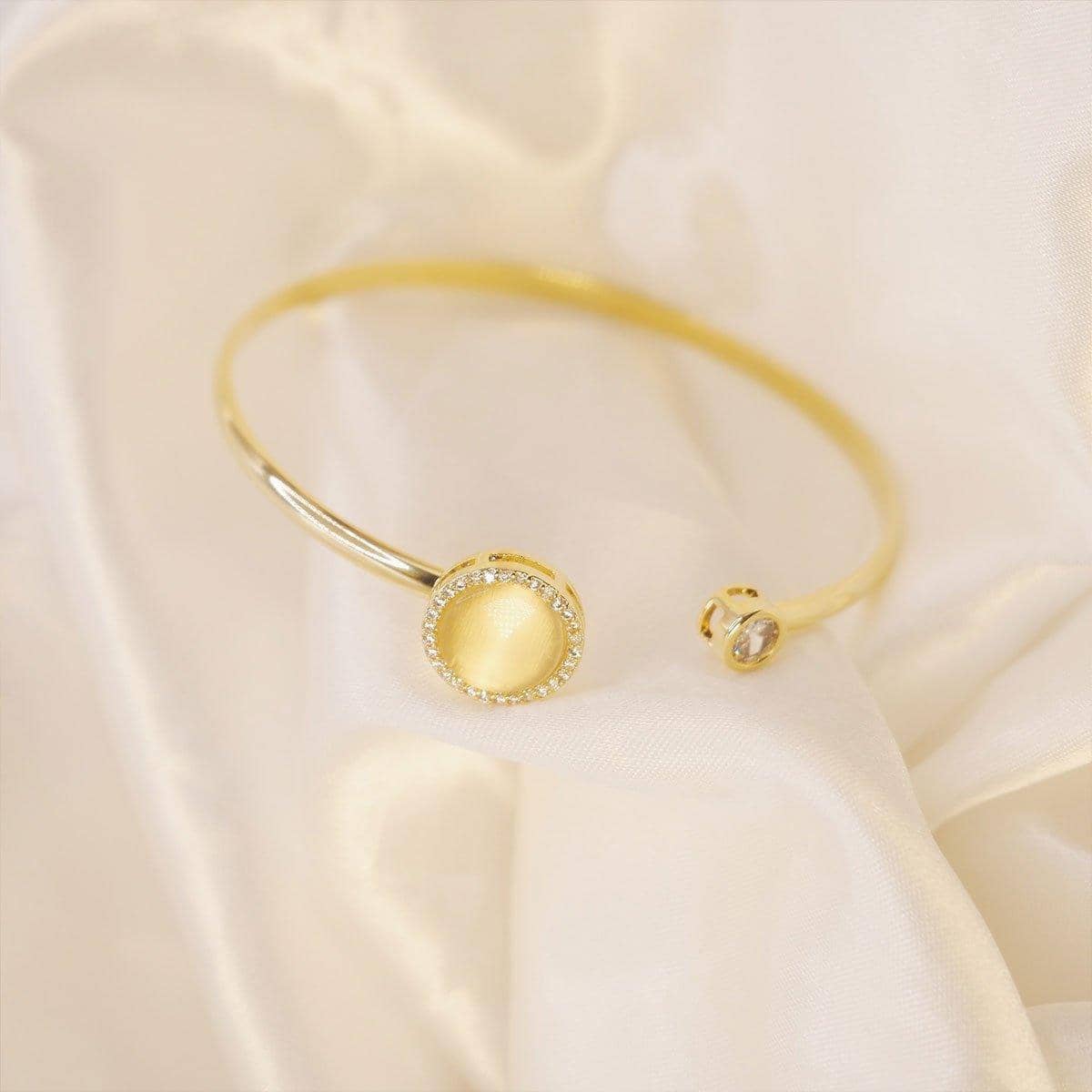 Cat Eye Stone Open Band Ring - Gold-Tone, Adjustable - view 5