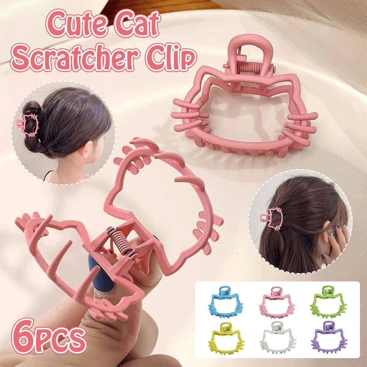 Cat Face Metal Hair Claw Clips, Pack of 6 - Assorted Colours