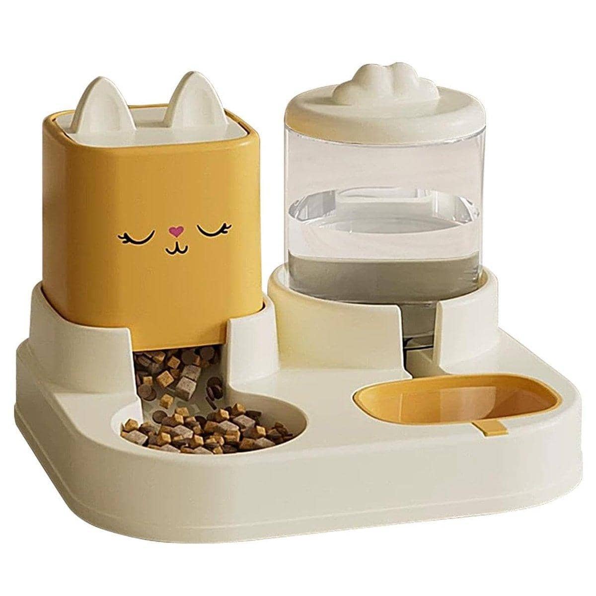 Cat Face Pet Feeder and Water Dispenser Station - Yellow