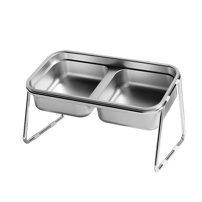 Cat Food Bowl Set, Raised Double Stainless Steel Bowls with Non-Slip Stand - view 2
