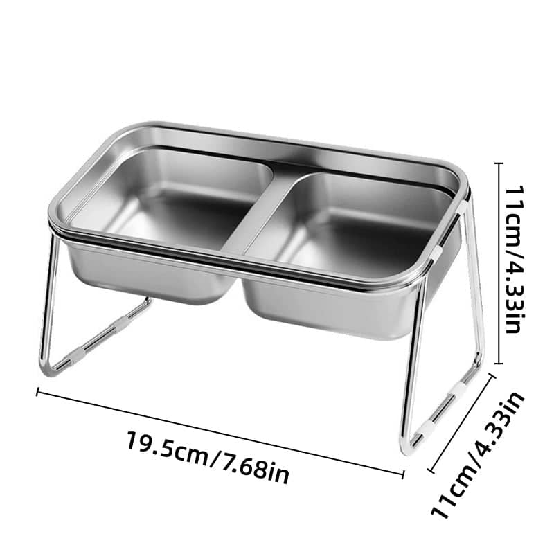 Cat Food Bowl Set, Raised Double Stainless Steel Bowls with Non-Slip Stand - view 3