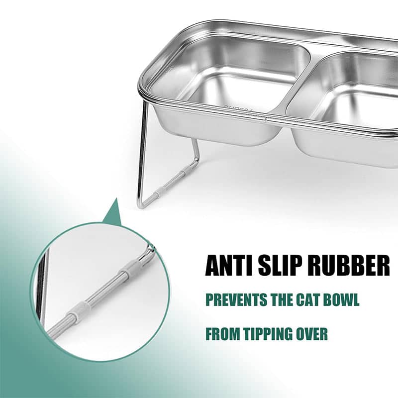 Cat Food Bowl Set, Raised Double Stainless Steel Bowls with Non-Slip Stand - view 4