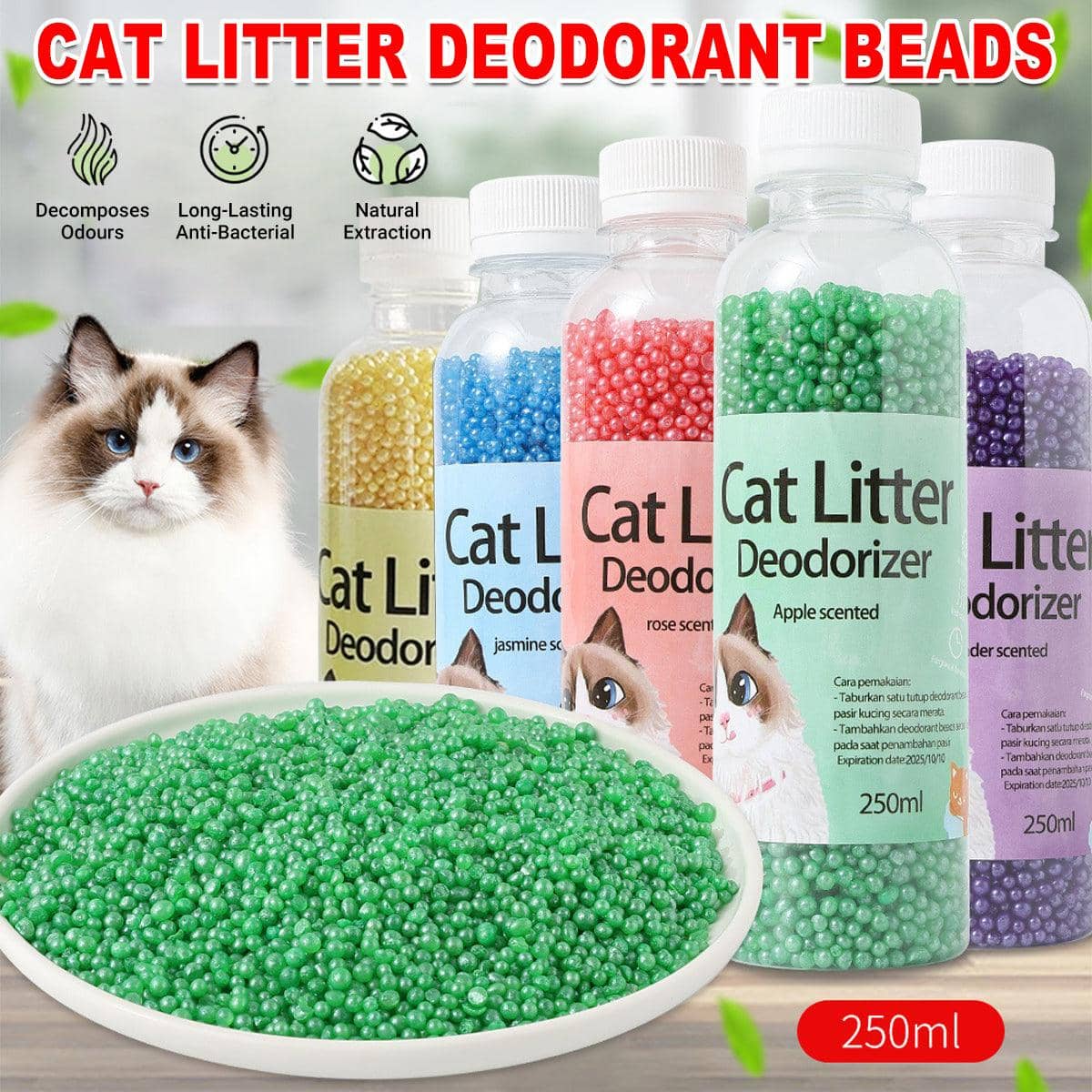Cat Litter Deodoriser Beads 250ml - Yellow, Lemon Scented - view 2