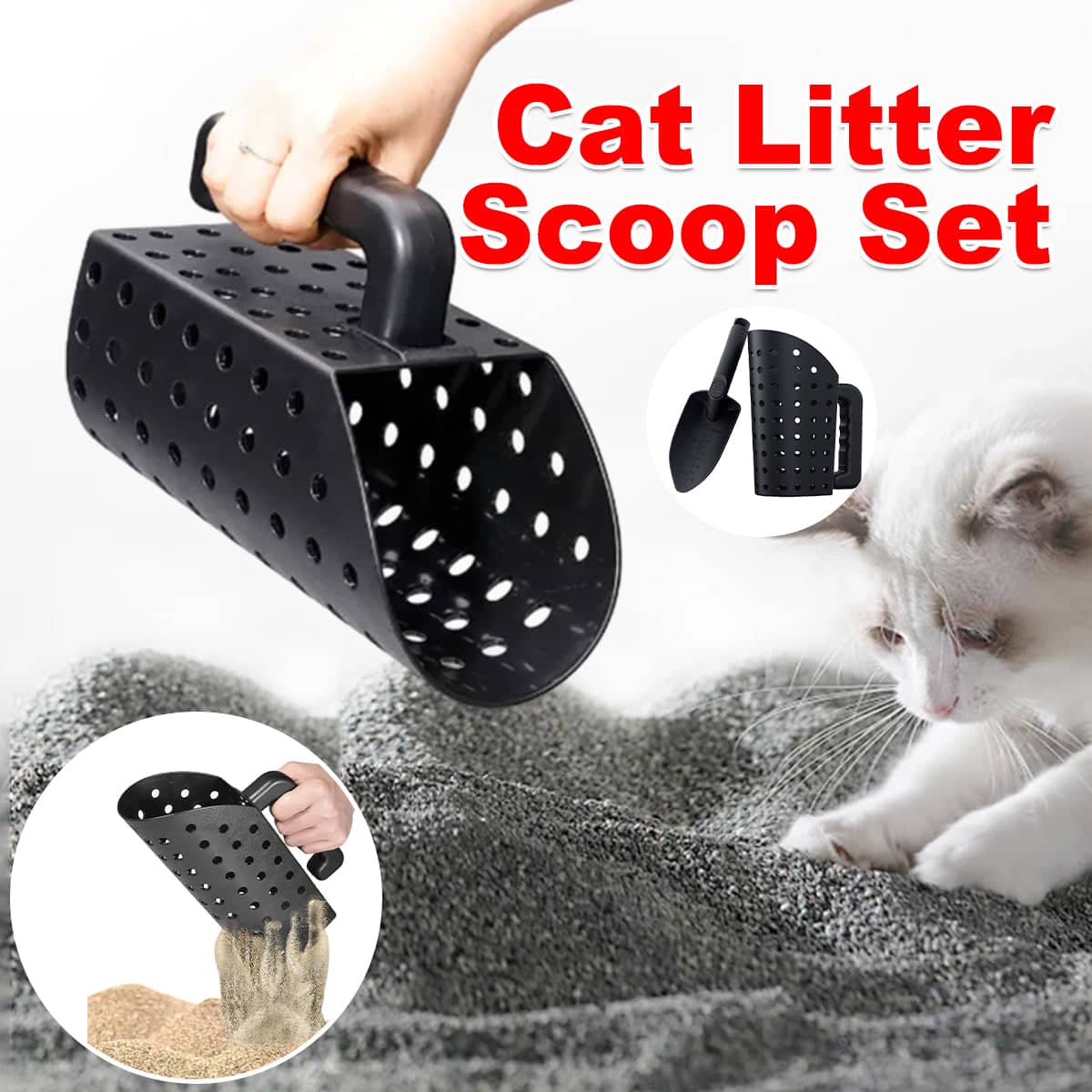 Cat Litter Scoop Set Durable Plastic Cleaning Shovel Kitty Box Waste Removal - 2 Piece