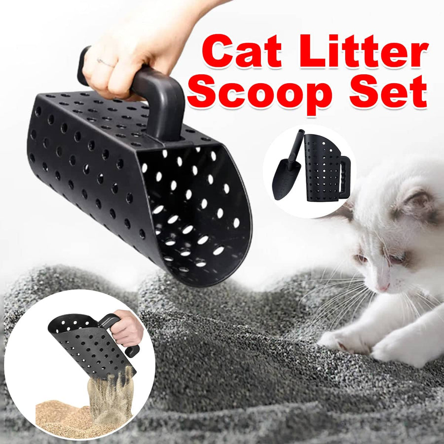 Cat Litter Scoop Set Durable Plastic Cleaning Shovel Kitty Box Waste Removal - 2 Piece