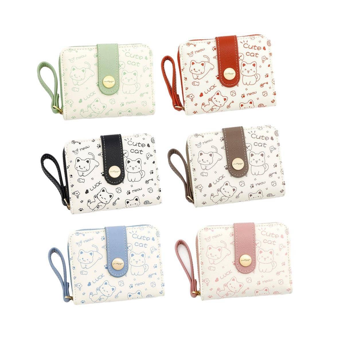 Cat Print Zip Wallet with Coin Purse and Card Slots - Red - view 3