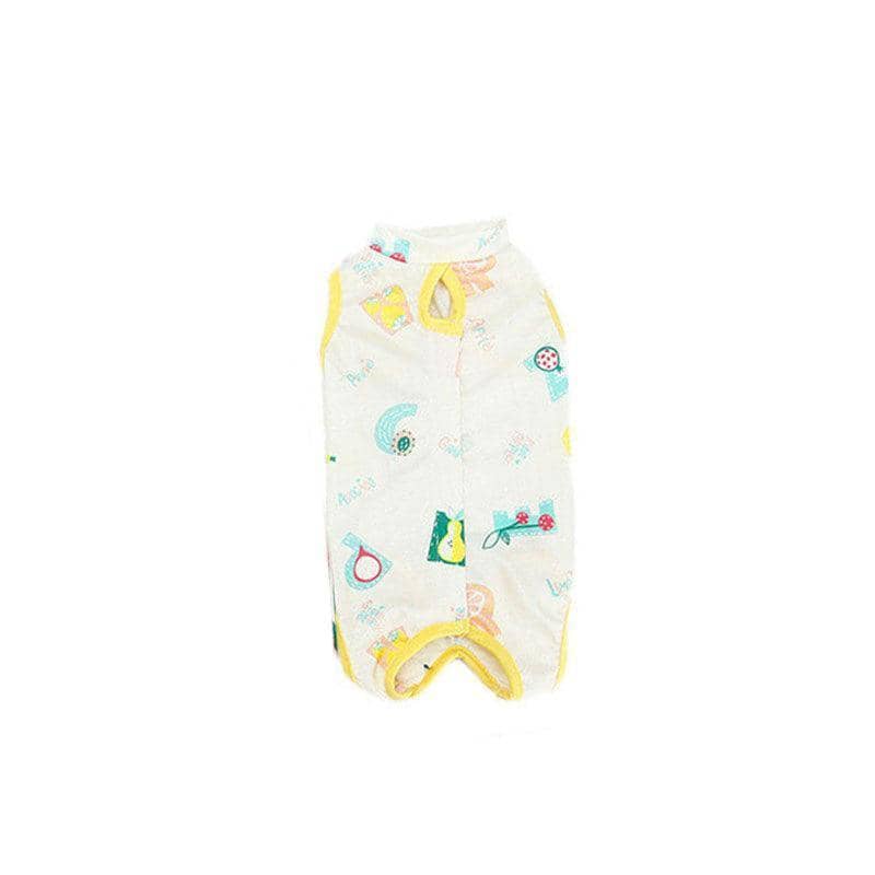 Cat Recovery Suit After Surgery - Cream with Yellow Trim, Size S (Bust 33 cm, Length 21 cm)