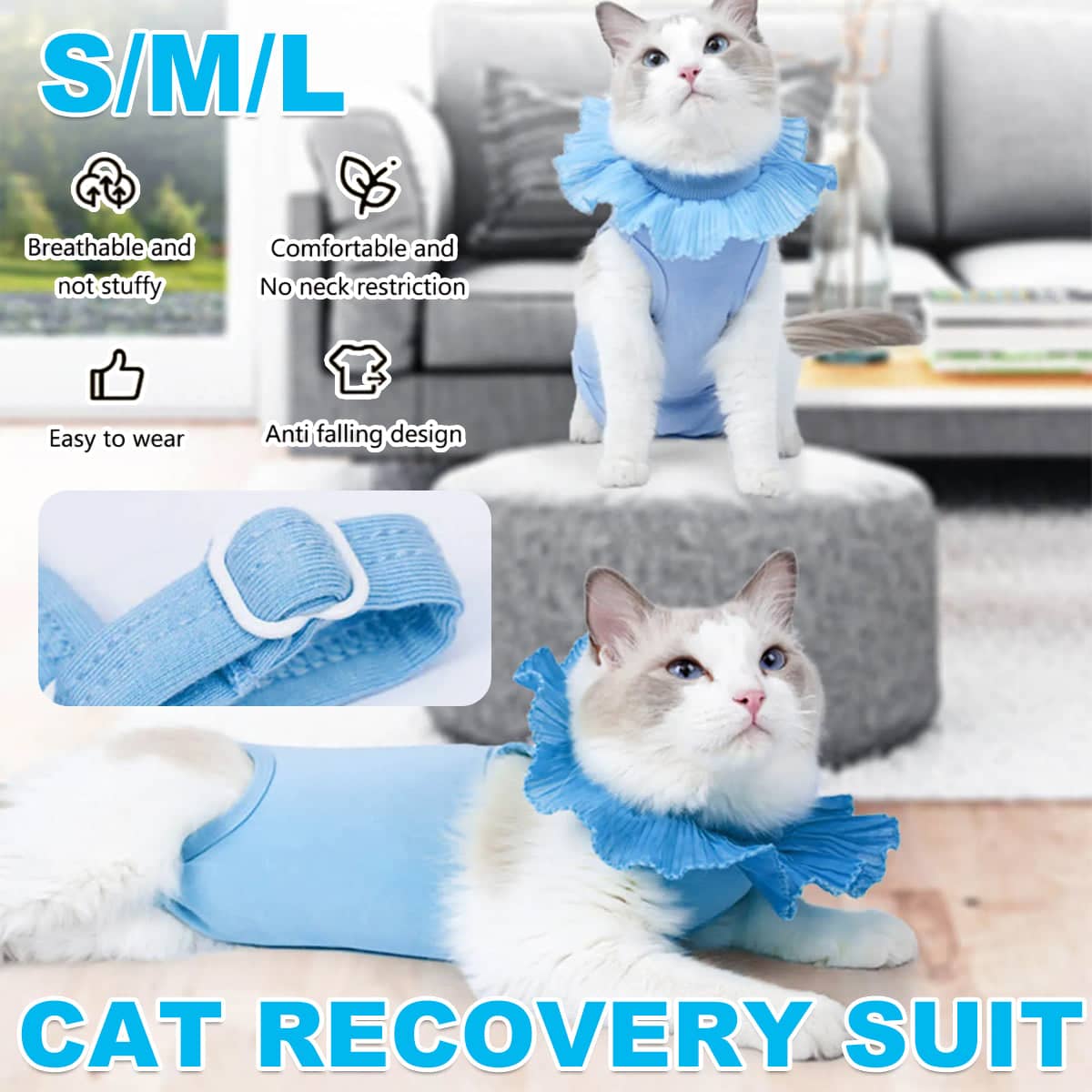 Cat Recovery Suit Post Surgery Onesie with Lace Collar - L (Chest 40 to 48 cm, Back 35 to 42 cm) - view 2