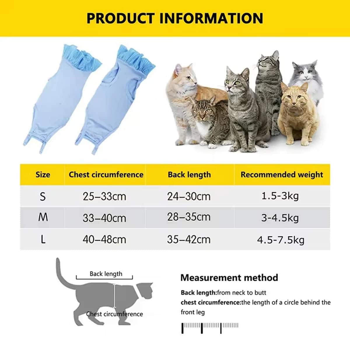 Cat Recovery Suit Post Surgery Onesie with Lace Collar - L (Chest 40 to 48 cm, Back 35 to 42 cm) - view 3