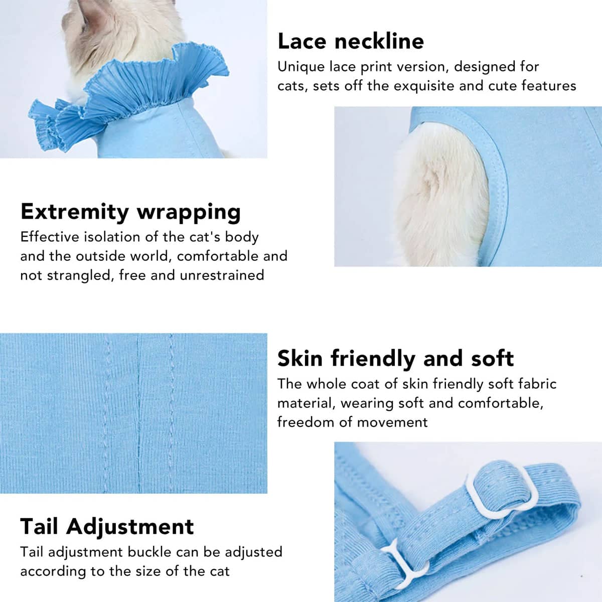 Cat Recovery Suit Post Surgery Onesie with Lace Collar - L (Chest 40 to 48 cm, Back 35 to 42 cm) - view 4