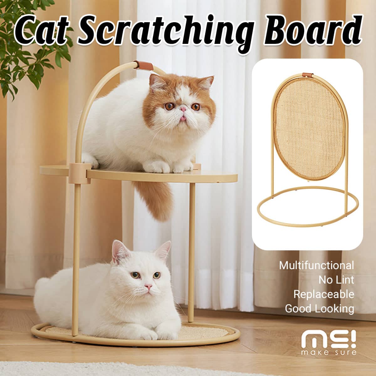 Cat Scratching Board Sisal Vertical Scratcher with Steel Frame and Faux Leather Buckles