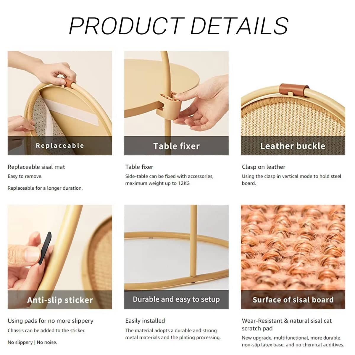 Cat Scratching Board Sisal Vertical Scratcher with Steel Frame and Faux Leather Buckles - view 5