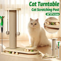 Cat Scratching Post Oval Turntable with Sisal Rope, Feather Teaser and Toy Balls