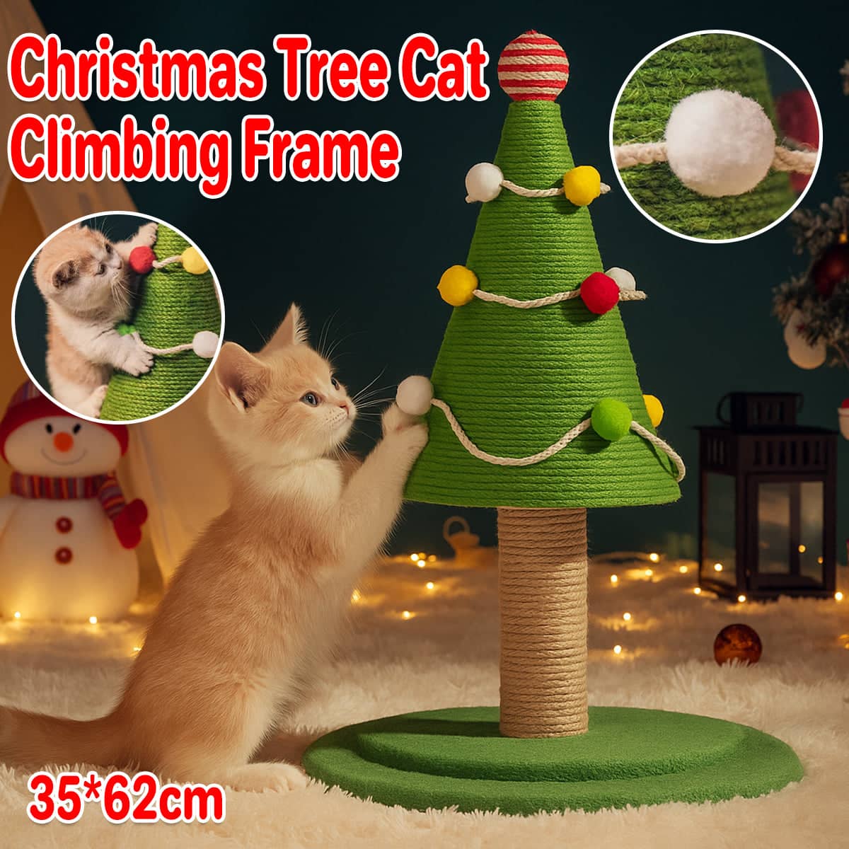 Cat Scratching Tree Sisal Climbing Frame Christmas Style Scratch Board