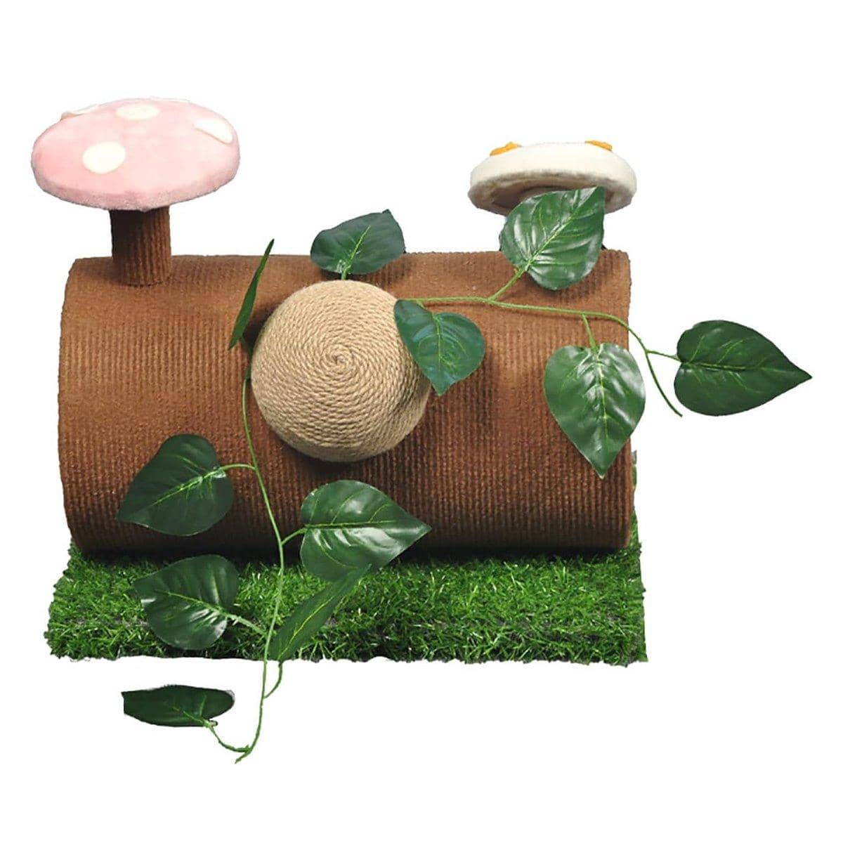 Cat Scratching Tunnel with Mushroom Decorations and Hanging Mouse Toy - view 2