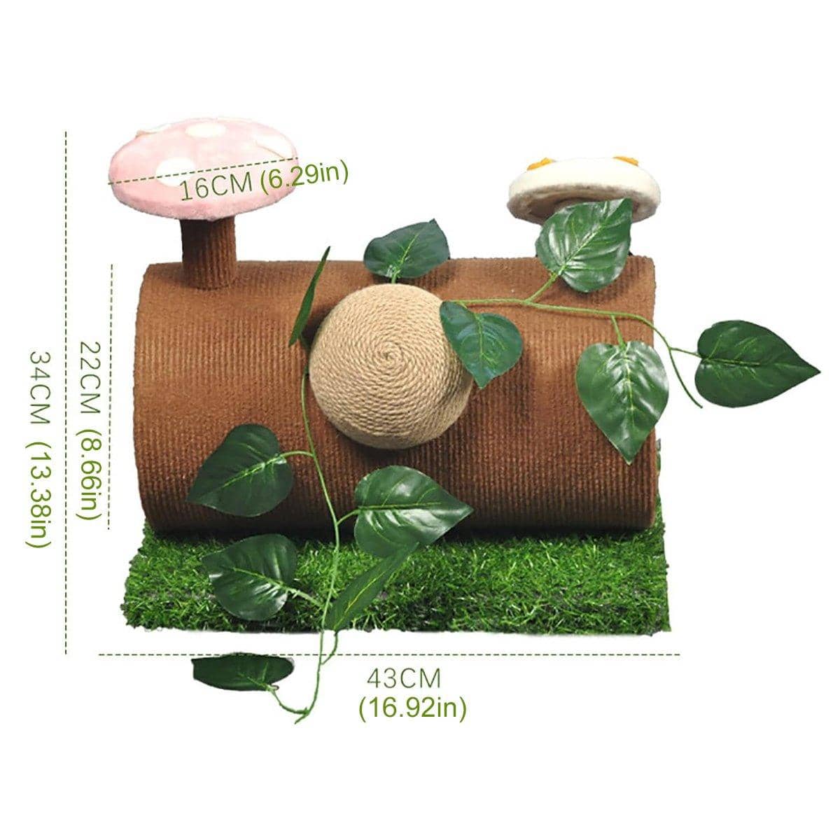 Cat Scratching Tunnel with Mushroom Decorations and Hanging Mouse Toy - view 3