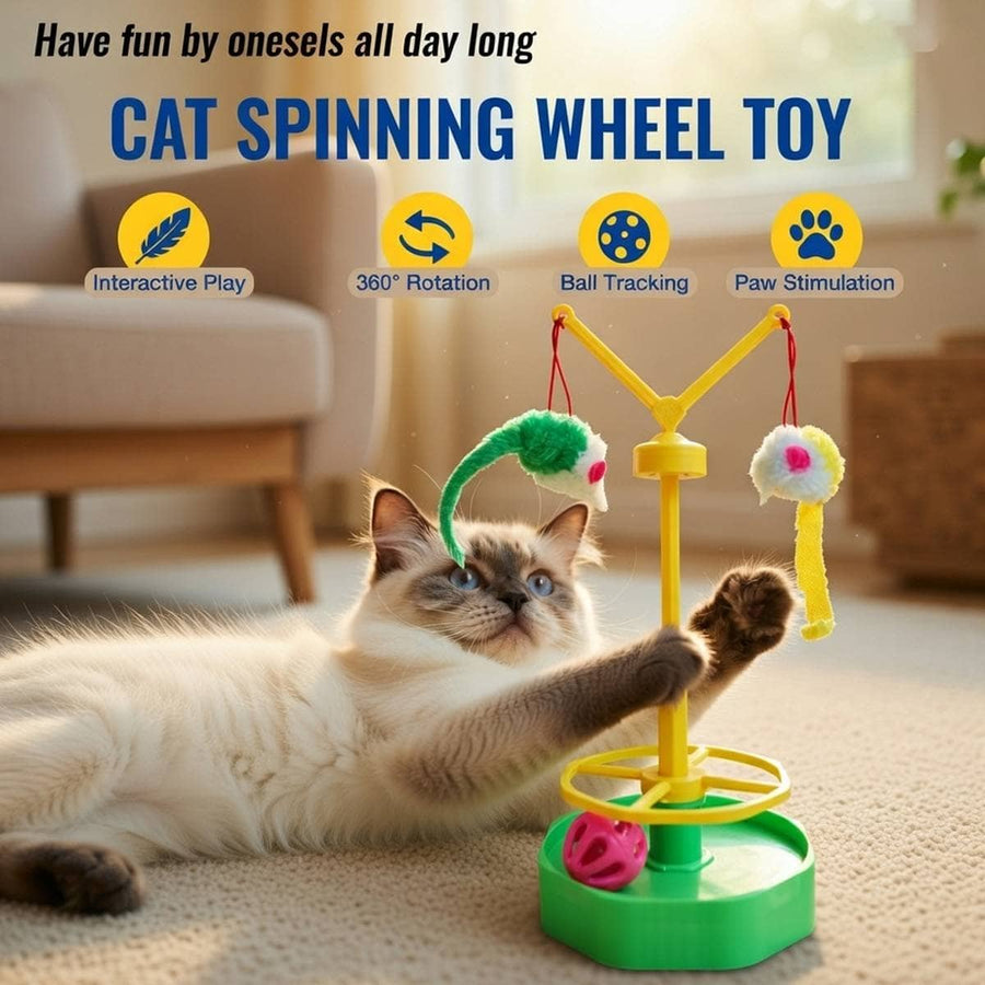 Cat Spinning Wheel Toy with Track Ball and Hanging Teasers
