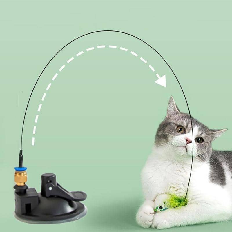 Cat Teaser Wand Toy with Suction Cup - Green Bird and Spare Feather - view 5